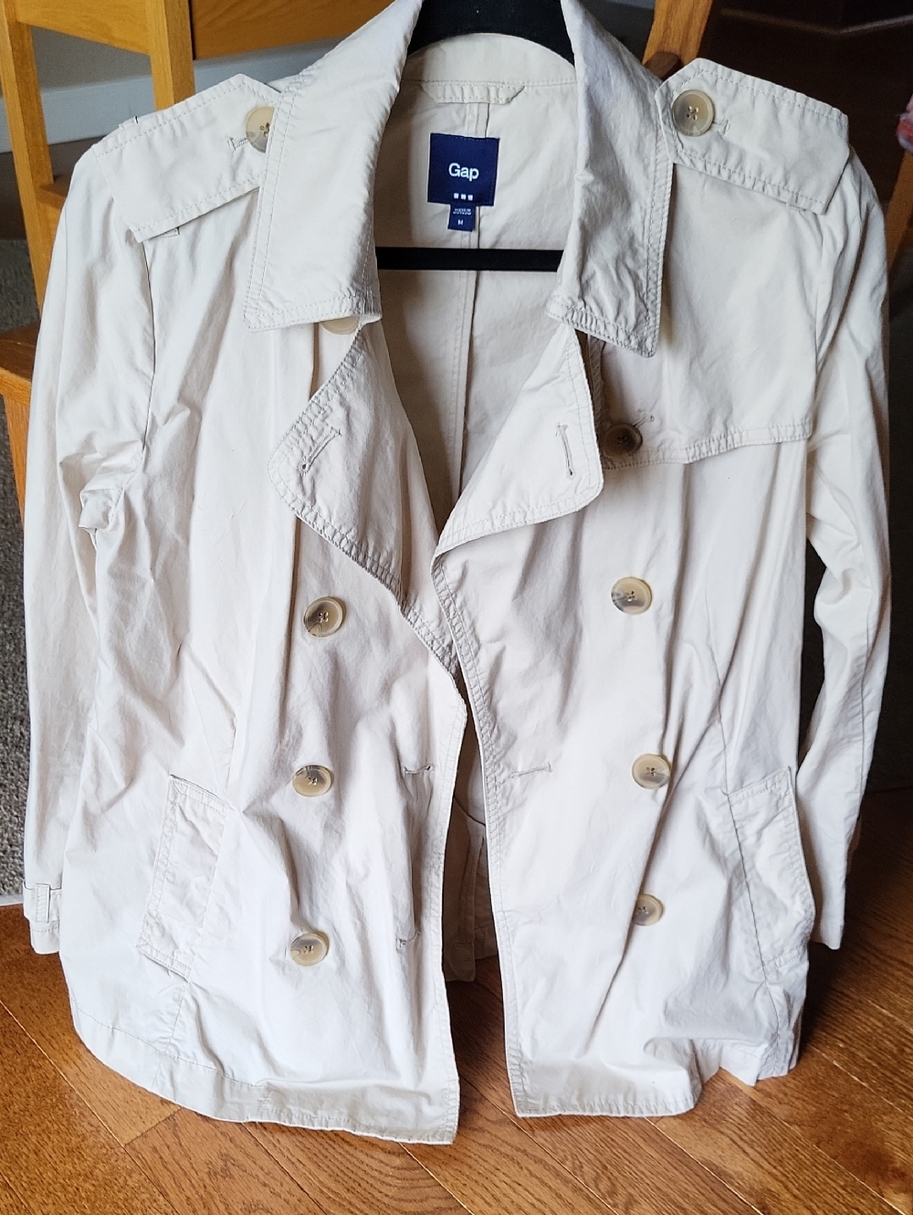 GAP Women's Light Cream Double-Breasted Trench Coat